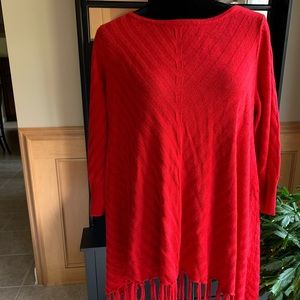 Red fringed tunic sweater
